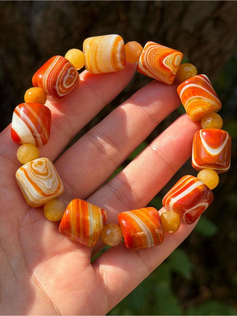 Handmade Orange and Yellow Agate Bead Stretch Bracelet Palo